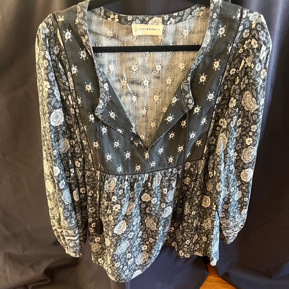 Lucky Brand Long Sleeve Peasant Blouse black and white Sz 2xl - Picture 4 of 10
